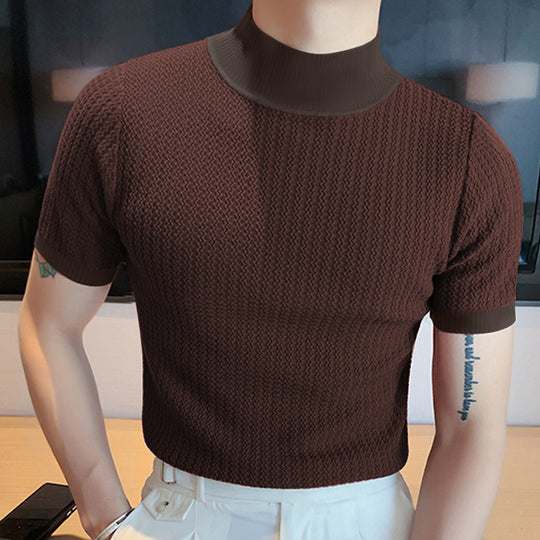 Herren nan Kurzarm Feinstrickshirt mit Stehkragen EB