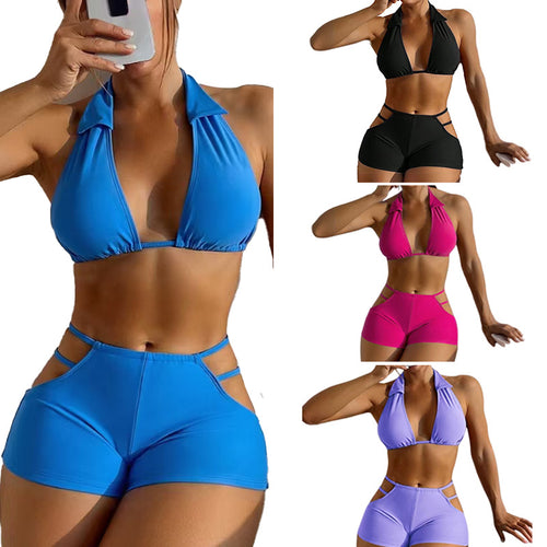 Damen Sport-Bikini mit hohem Bund und verstellbaren Trägern EB