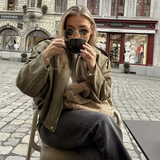 Damen elegante Oversized-Jacke im modernen Look mit raffiniertem Schnitt EB