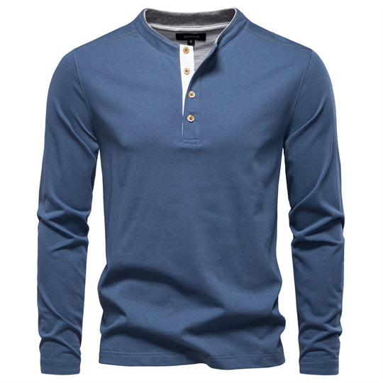 Herren Langarm-Henley-Shirt mit eleganten Druckknöpfen und bequemer Passform EB