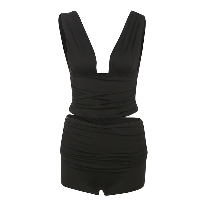 Damen Figurbetontes Oberteil und Shorts Set EB