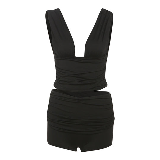 Damen Figurbetontes Oberteil und Shorts Set EB