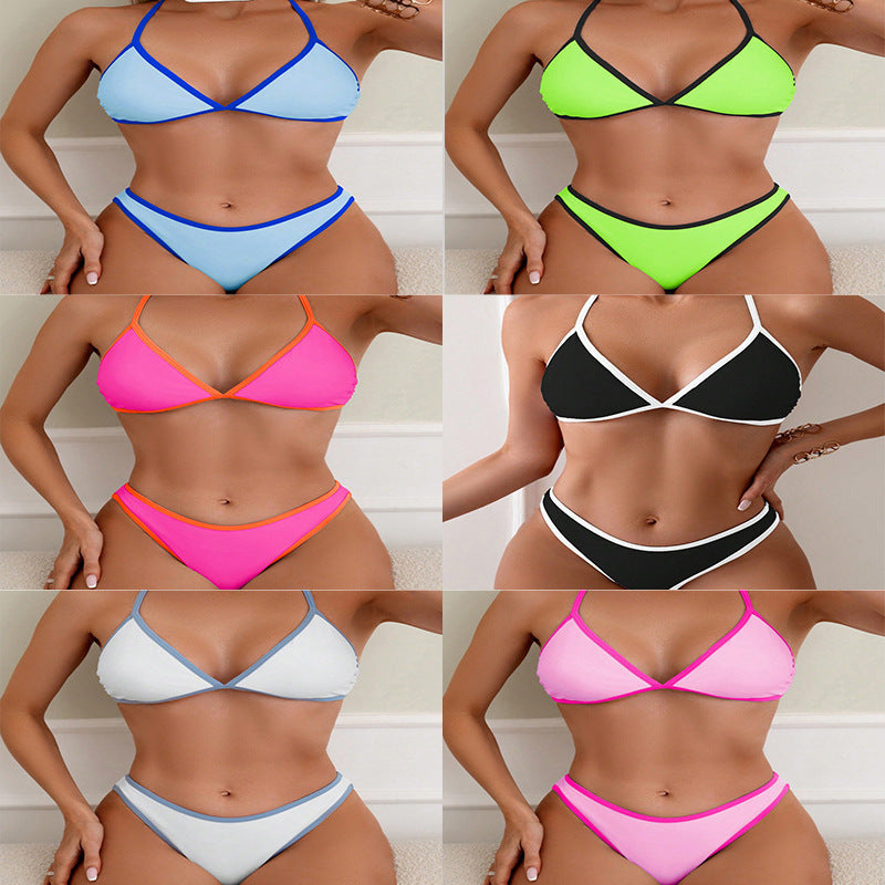 Damen Triangel-Bikini mit zartem Kontrastsaum EB