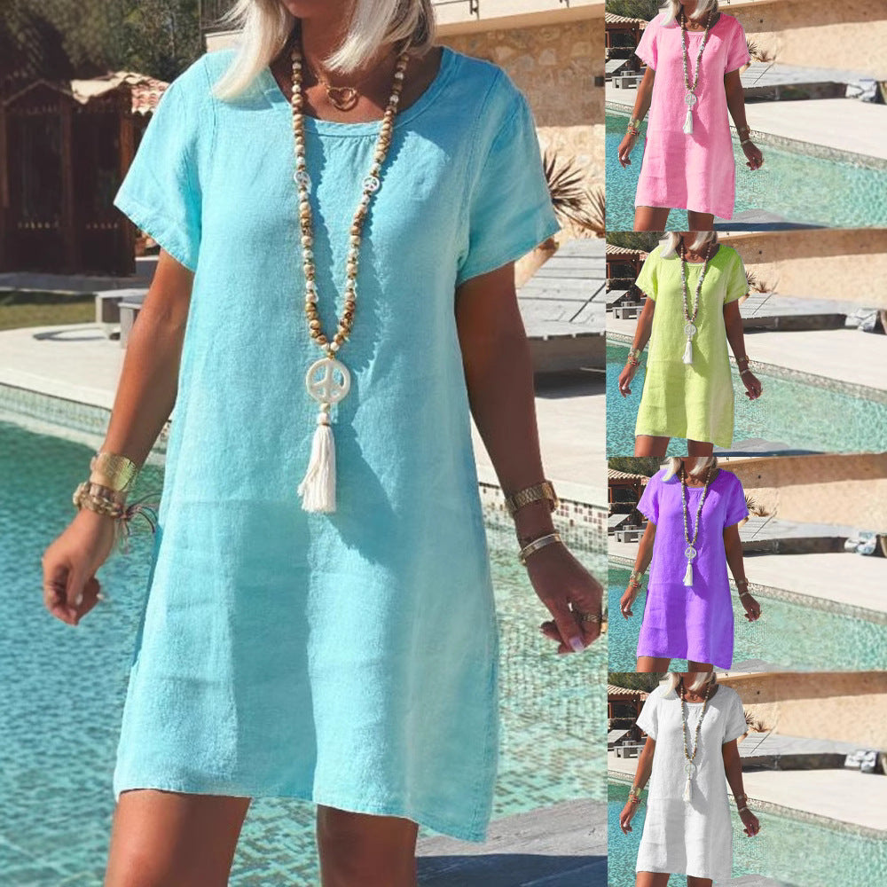 Damen Leichtes Strandkleid aus atmungsaktivem Leinen EB