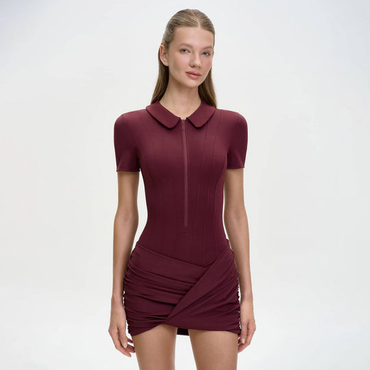 Damen Figurbetontes Minikleid mit Kragen und Reißverschluss EB