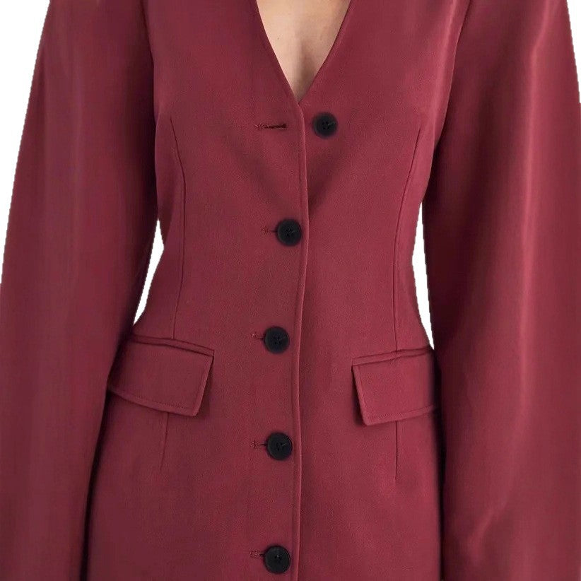 Damen Tailliertes Blazer-Minikleid mit Ballonärmeln und Pattentaschen EB
