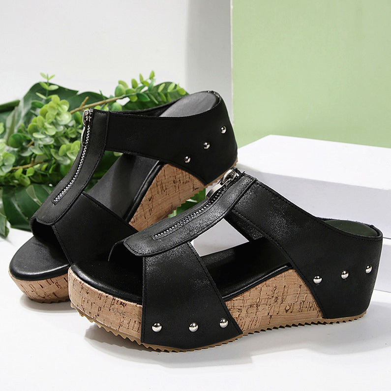 Damen Keil-Sandalen mit dekorativem Riemendesign und komfortablem Fußbett EB