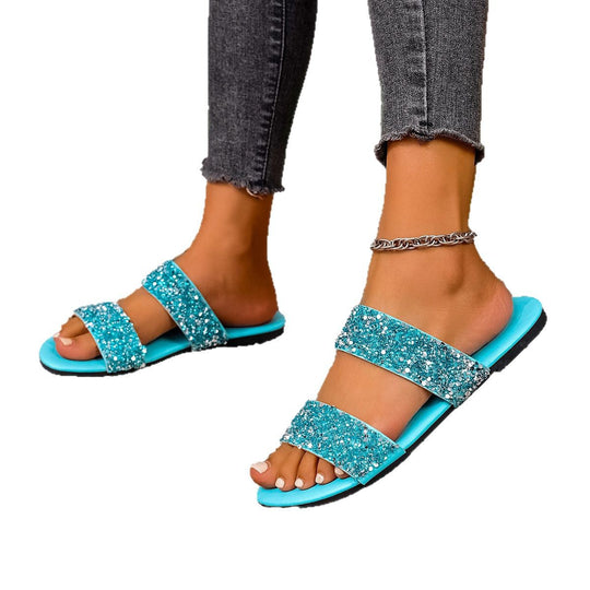 Damen modische Slide-Sandalen mit funkelnden Strassdetails EB