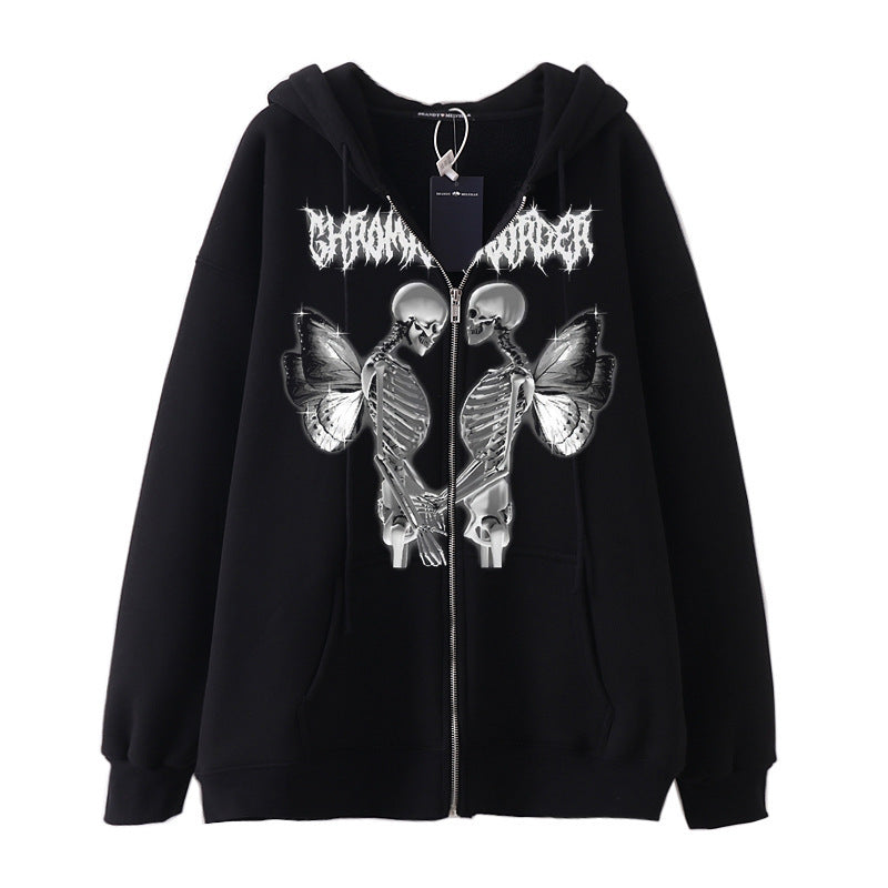 Damen nan Kapuzenjacke mit durchgehendem Reißverschluss und Rippenherz-Print EB