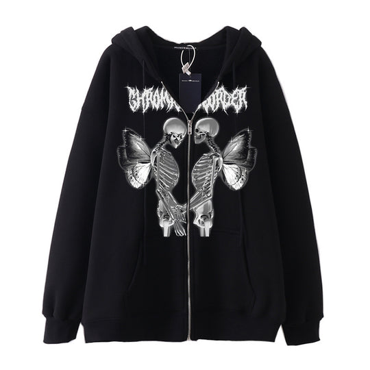 Damen nan Kapuzenjacke mit durchgehendem Reißverschluss und Rippenherz-Print EB