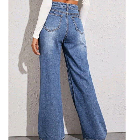 Damen Weit geschnittene Jeans mit hohem Bund EB