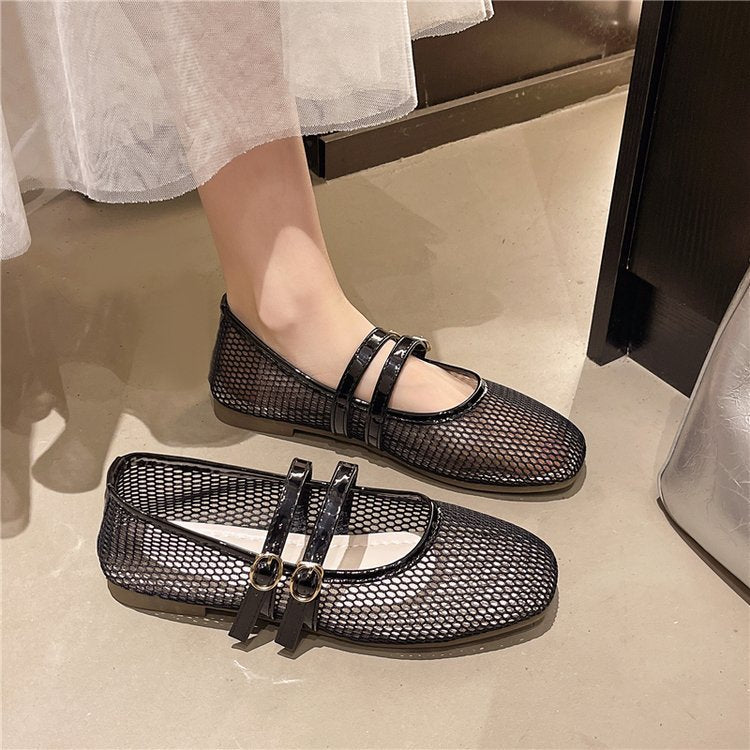 Damen atmungsaktive Ballerinas mit Doppelschnalle EB