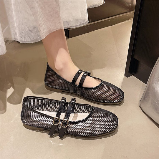 Damen atmungsaktive Ballerinas mit Doppelschnalle EB