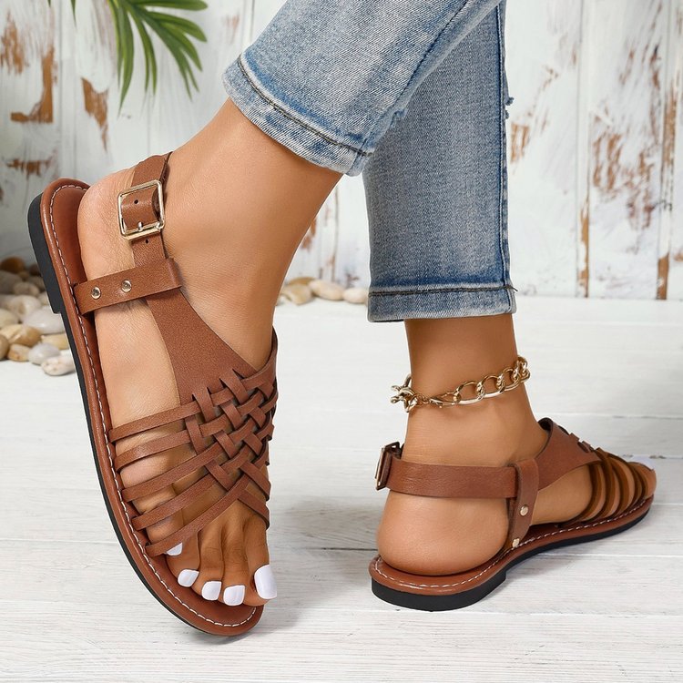 Damen geflochtene Riemchensandalen mit verstellbarem Riemen EB