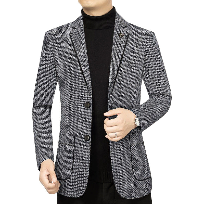 Herren Taillierter Strickblazer im Bouclé-Look mit aufgesetzten Taschen EB