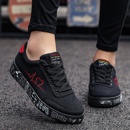 Damen nan Canvas-Sneaker mit dekorativer Print-Plateausohle und Herzlinien-Stickerei EB