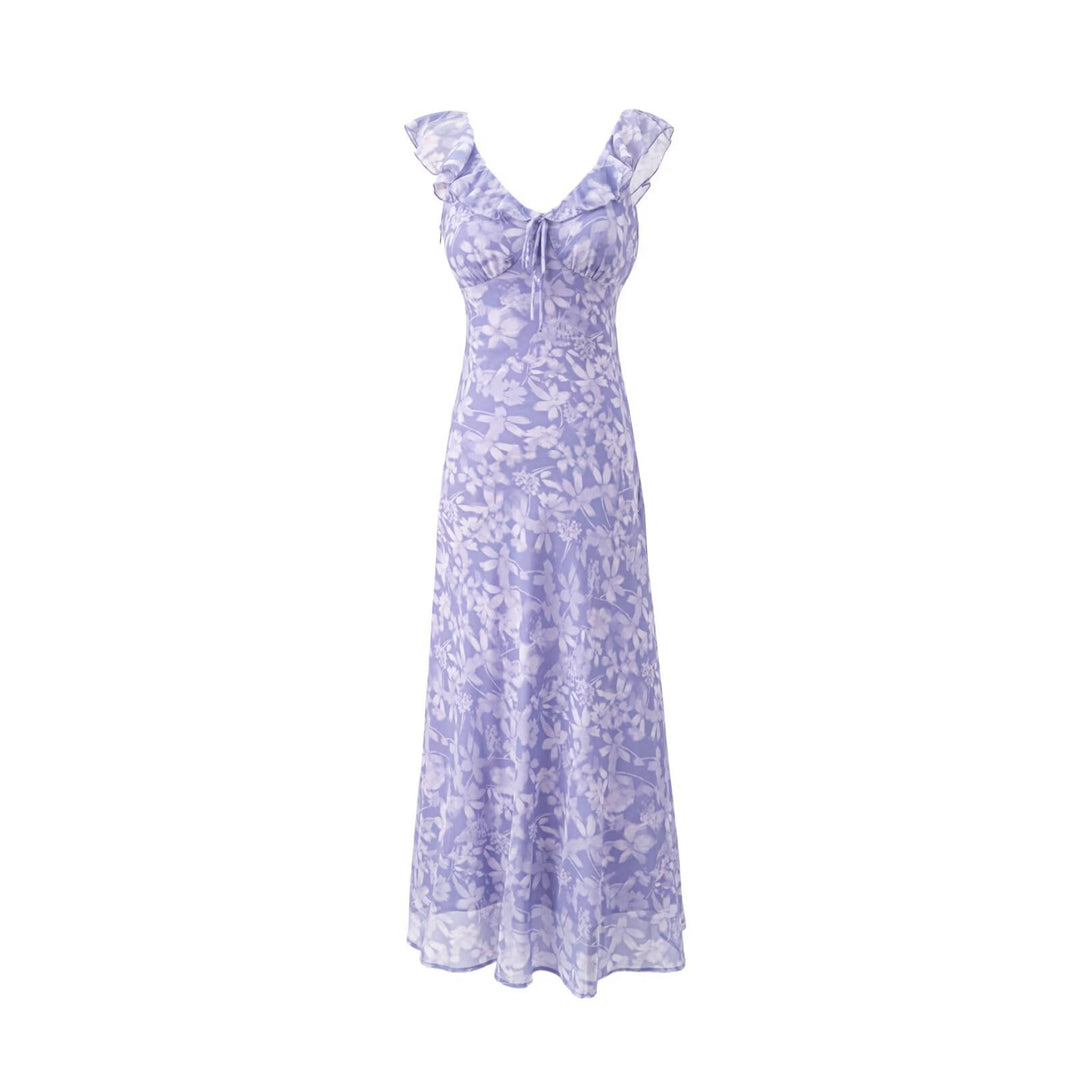 Damen Maxikleid mit romantischem Blumenmuster und raffinierten Rüschendetails EB
