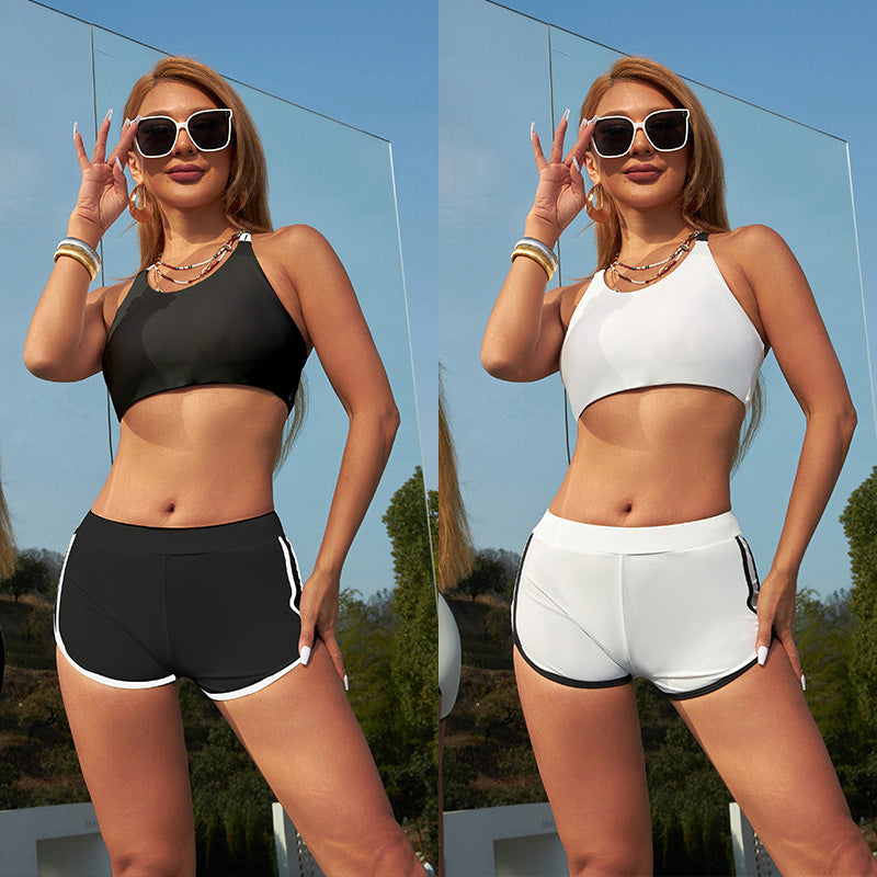 Damen Sportliches Bikini-Set mit hochgeschlossenem Top und bequemen Hosen EB