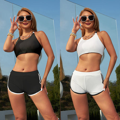 Damen Sportliches Bikini-Set mit hochgeschlossenem Top und bequemen Hosen EB