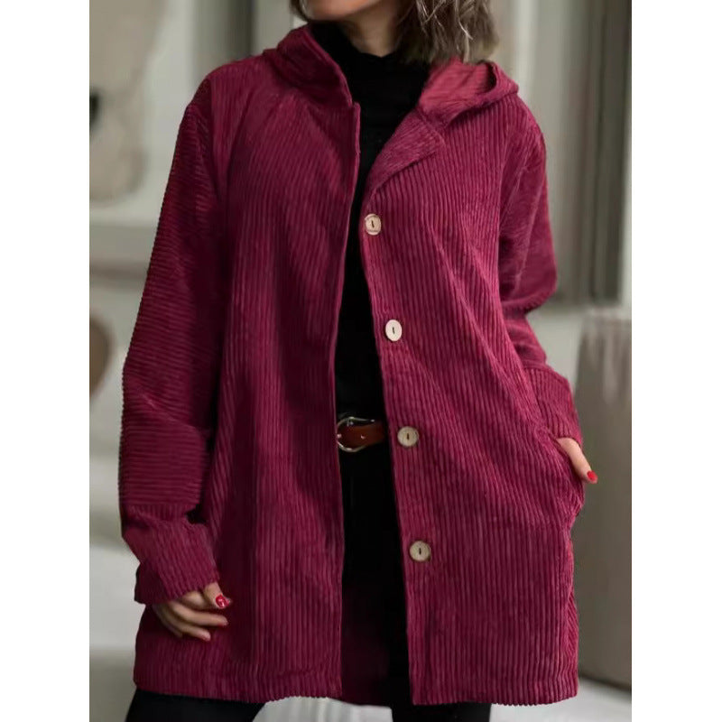 Damen kuschelige Kapuzenjacke aus feinem Cordstoff EB