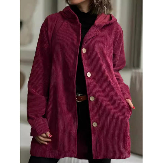 Damen kuschelige Kapuzenjacke aus feinem Cordstoff EB