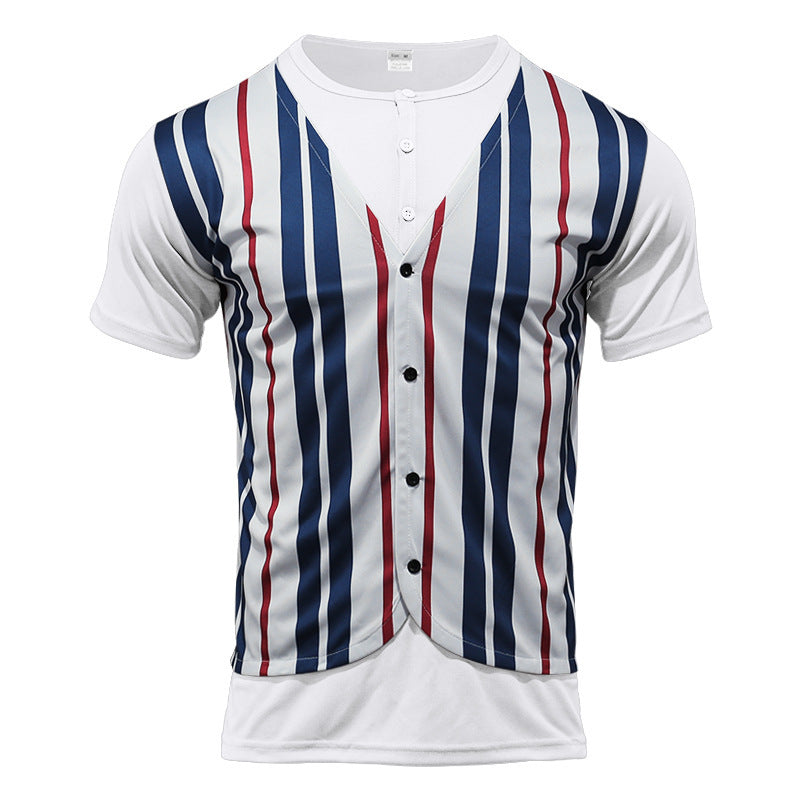 Herren Kurzarm Hemd im Sport-Streifenlook mit Knopfleiste EB