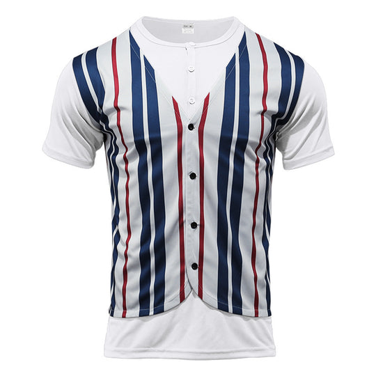 Herren Kurzarm Hemd im Sport-Streifenlook mit Knopfleiste EB