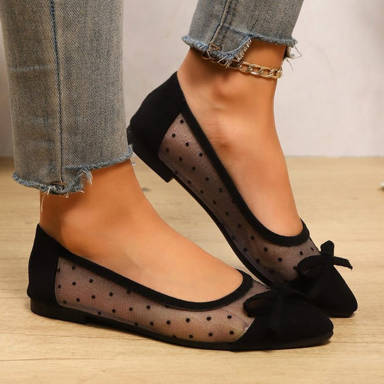Damen  spitze Ballerina-Slipper mit transparentem Mesh und gepolstertem Fußbett EB