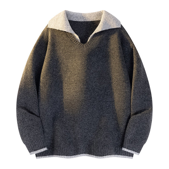 Damen Strickpullover mit V-Ausschnitt und hohem Kragen EB