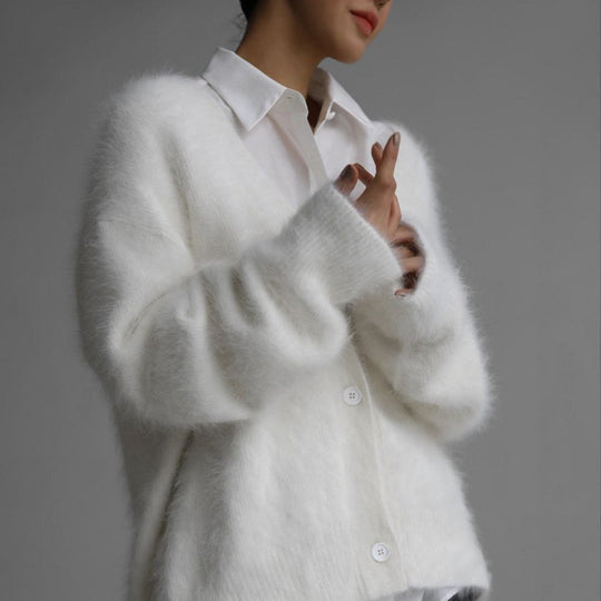 Damen weicher Strickcardigan mit luxuriösem Mohair-Anteil und lässigem Schnitt EB