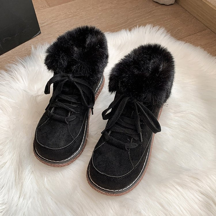 Damen  gefütterte Schnür-Boots mit Kunstfellkragen und rutschfester Plateau-Sohle EB