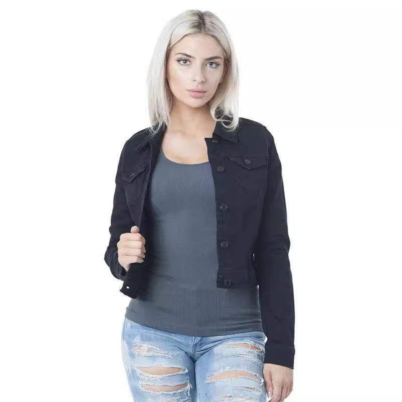 Damen klassische Denim-Jacke im modischen Schnitt mit Knopfdetails EB