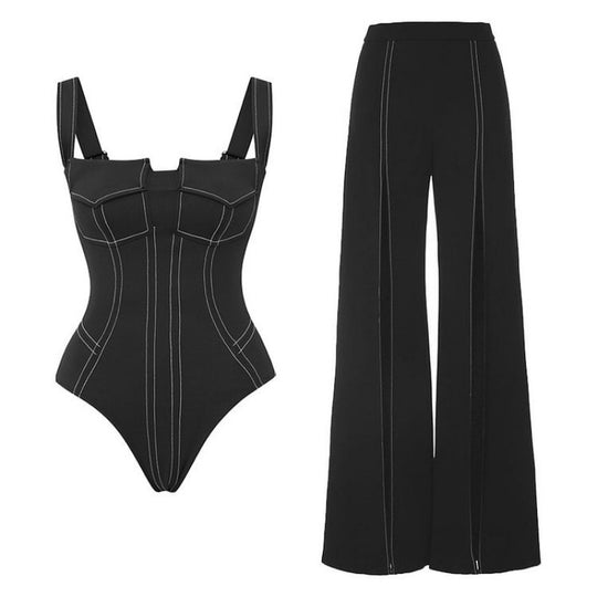Damen Badeanzug-Set mit figurformendem Schnitt und eleganten Palazzohosen EB