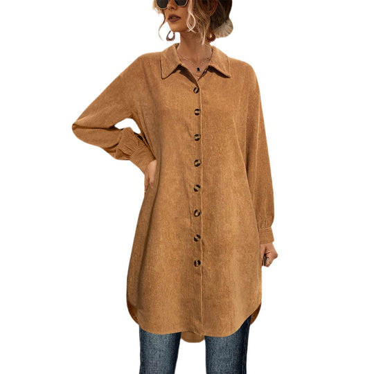 Damen Hemdblusenkleid aus weichem Cordstoff EB