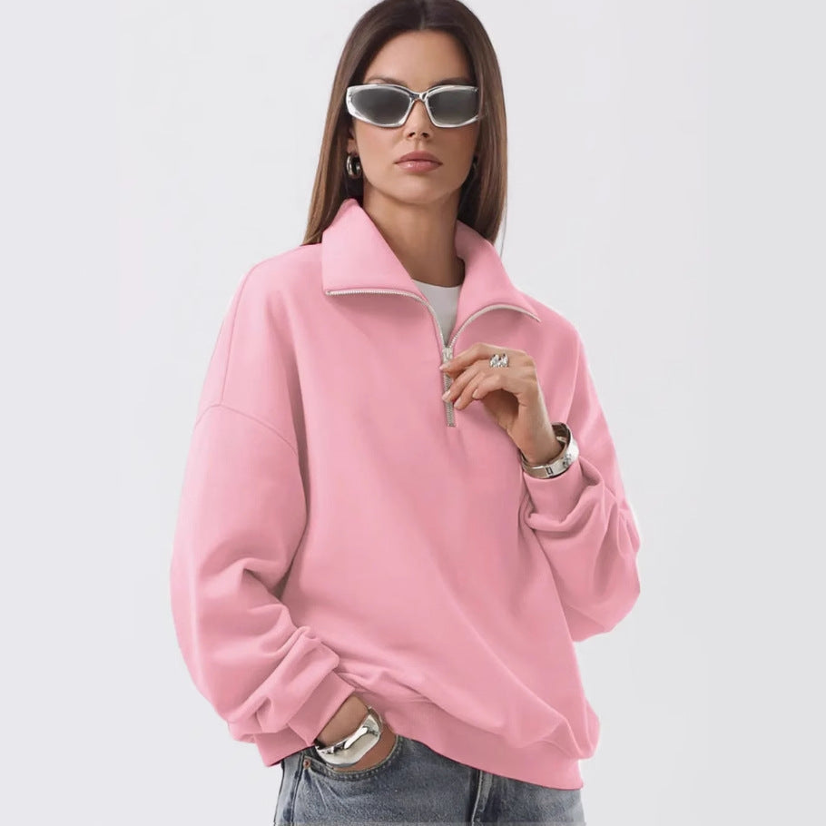 Unisex oversized Sweatshirt mit halbem Reißverschluss und Stehkragen aus weichem Baumwollmix EB