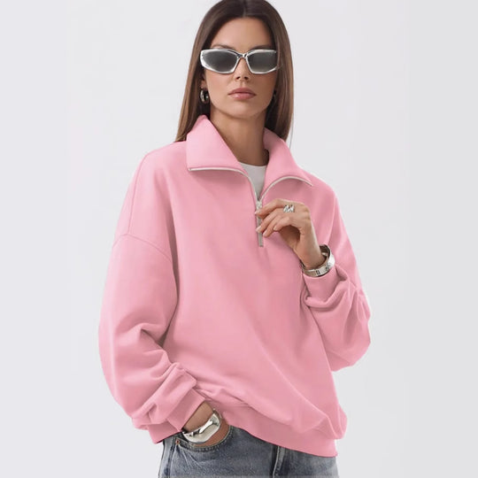 Unisex oversized Sweatshirt mit halbem Reißverschluss und Stehkragen aus weichem Baumwollmix EB