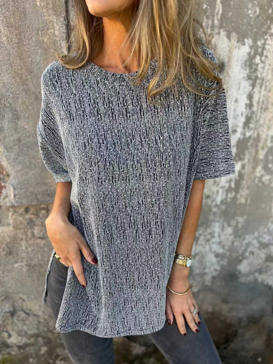 Damen Oversized T-Shirt mit Glitzersteinchen und lässigem Schnitt EB