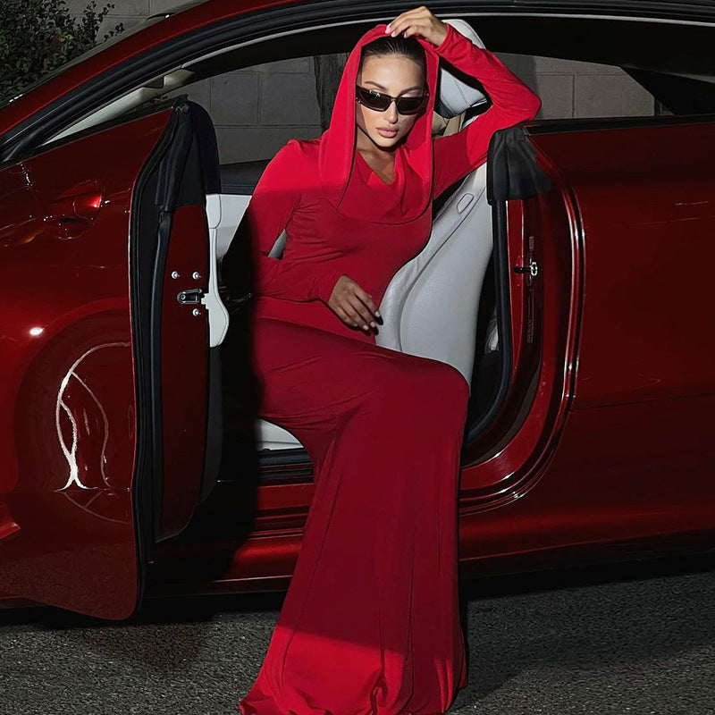 Damen elegantes Abendkleid mit Kapuze und figurbetonter Silhouette EB