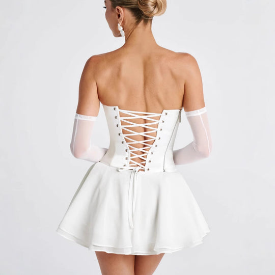Damen Elegantes Hochzeitskleid mit ausgefallenem Wickeldesign und schwingendem Rock EB