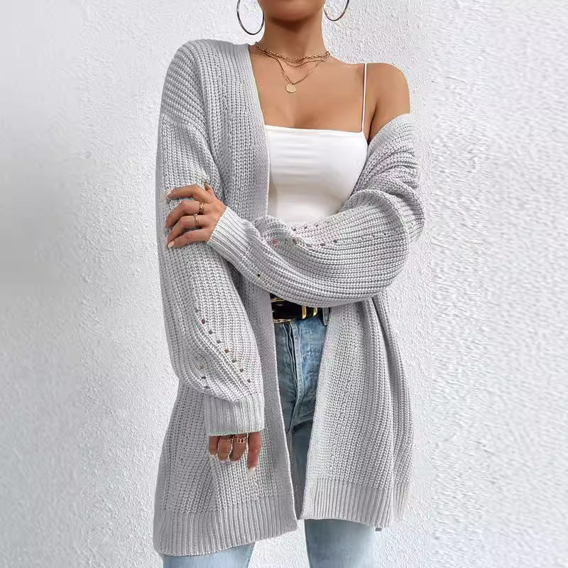 Damen Strickjacke mit luftiger Häkelstruktur und weitem Schnitt EB