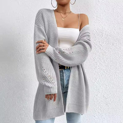 Damen Strickjacke mit luftiger Häkelstruktur und weitem Schnitt EB