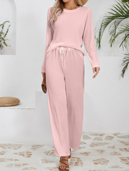 Damen Lässiges Lounge-Set aus leichtem Rippmaterial mit elastischem Bund EB