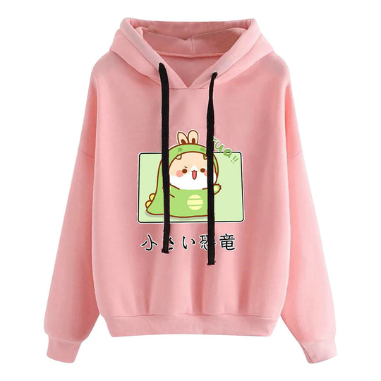Damen nan kurz geschnittener Cropped-Kapuzenpullover mit niedlicher Frosch-Illustration und verstellbarer Kapuze EB