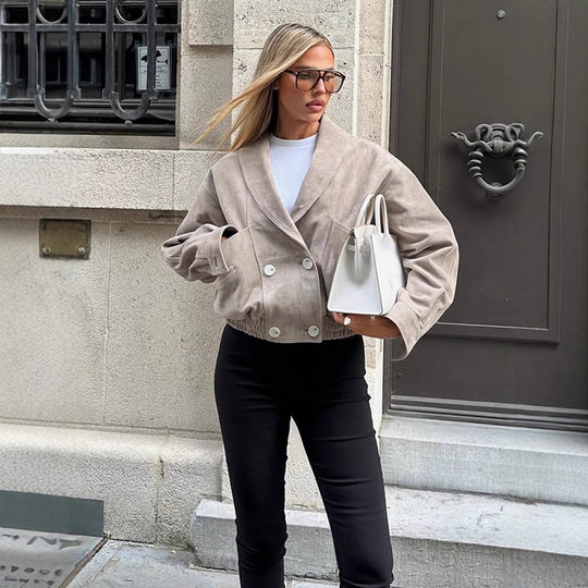 Damen elegante Kunstlederjacke mit tailliertem Schnitt EB