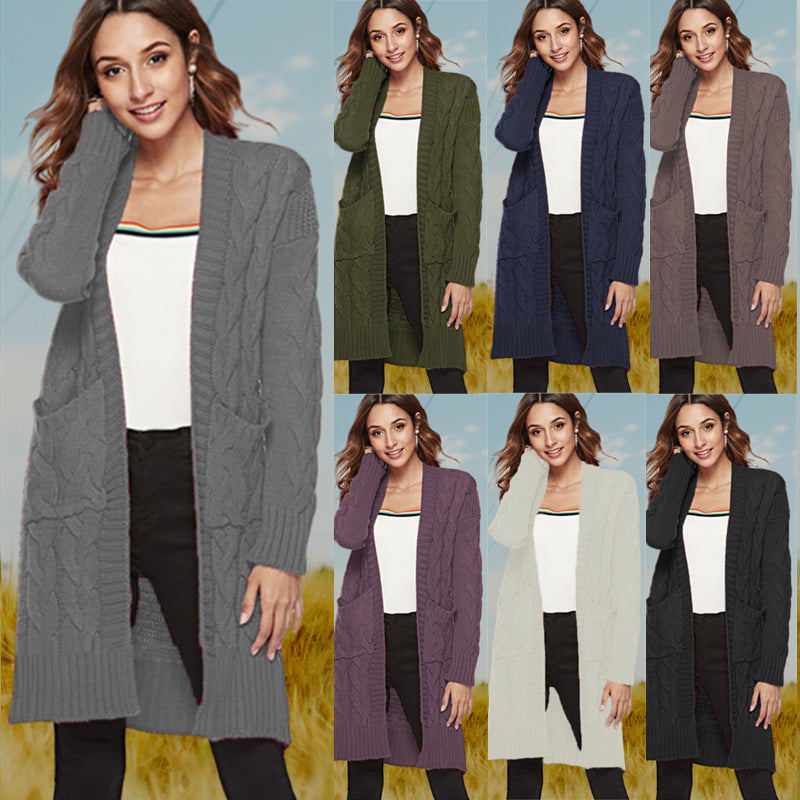 Damen Strickjacke mit langen Ärmeln und gezopften Details EB