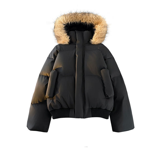Damen modische Steppjacke mit kuscheligem Kunstfellbesatz und praktischen Taschen EB