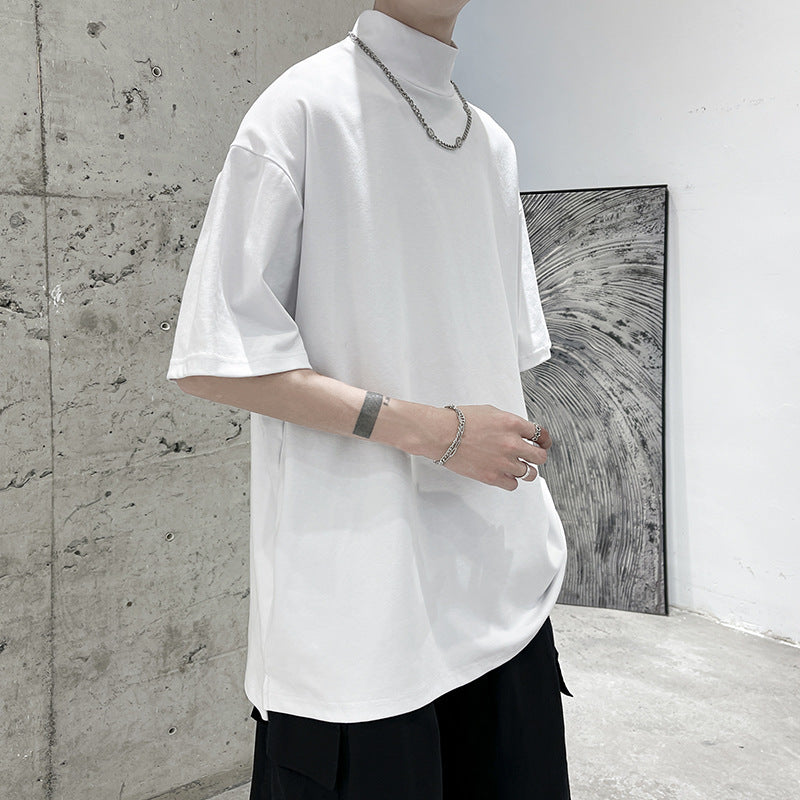 Herren nan oversized Rollkragen-T-Shirt mit halblangen Ärmeln und lässiger Boxy-Passform EB