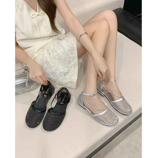 Damen elegante Ballerinas mit modischem Netzdesign und schimmerndem Akzent EB