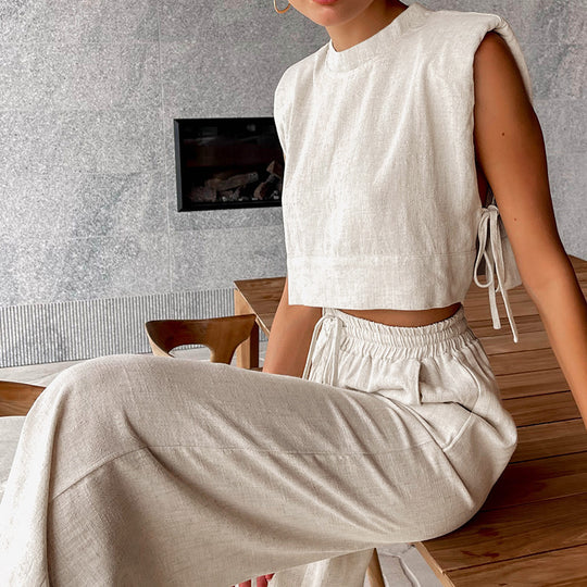 Damen Hochmodisches Two-Piece Set mit breiten Ärmeln und elastischem Bund EB