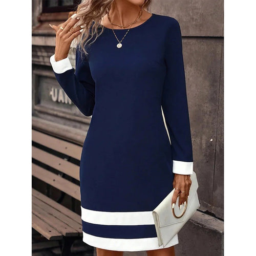 Damen Elegantes Kleid mit kontrastierenden Ärmelabschlüssen und Saum EB